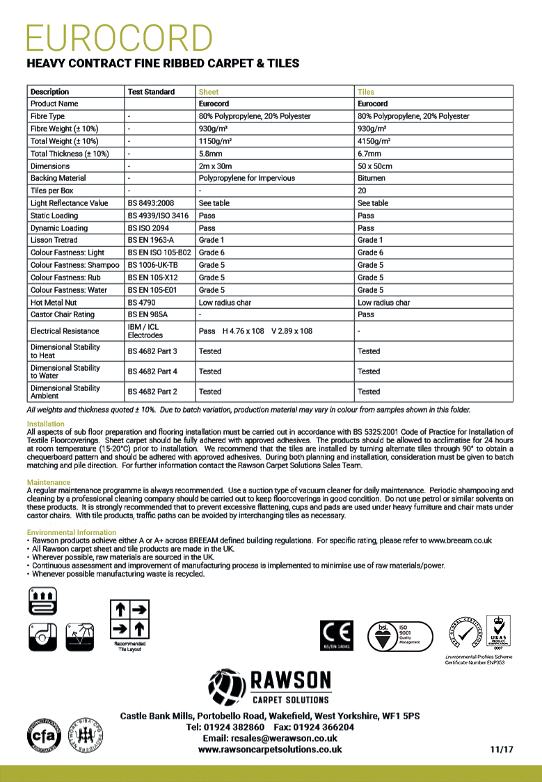Tech Sheets - Rawson Carpet Solutions